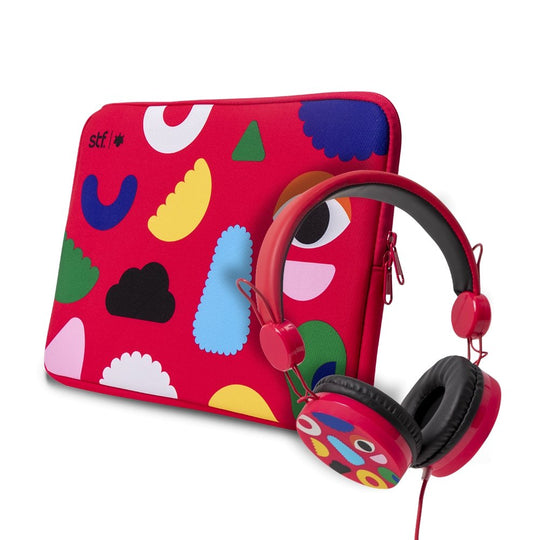 Kit Audífonos y funda | STF Alex Siordia 2 en 1 | 14 pulgadas para computadora rojo