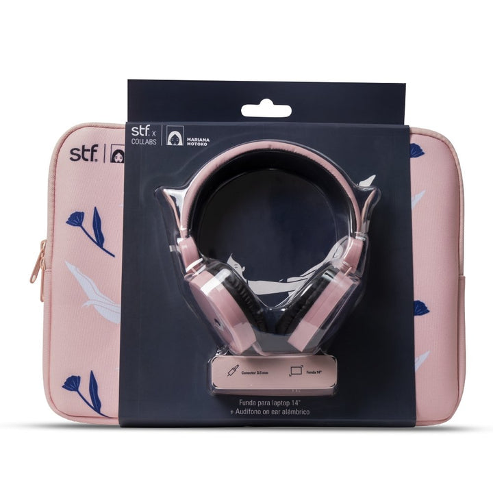 Kit Audífonos y funda | STF Mariana Motoko 2 en 1 | 14 pulgadas para computadora rosa - STF - ST-P16130