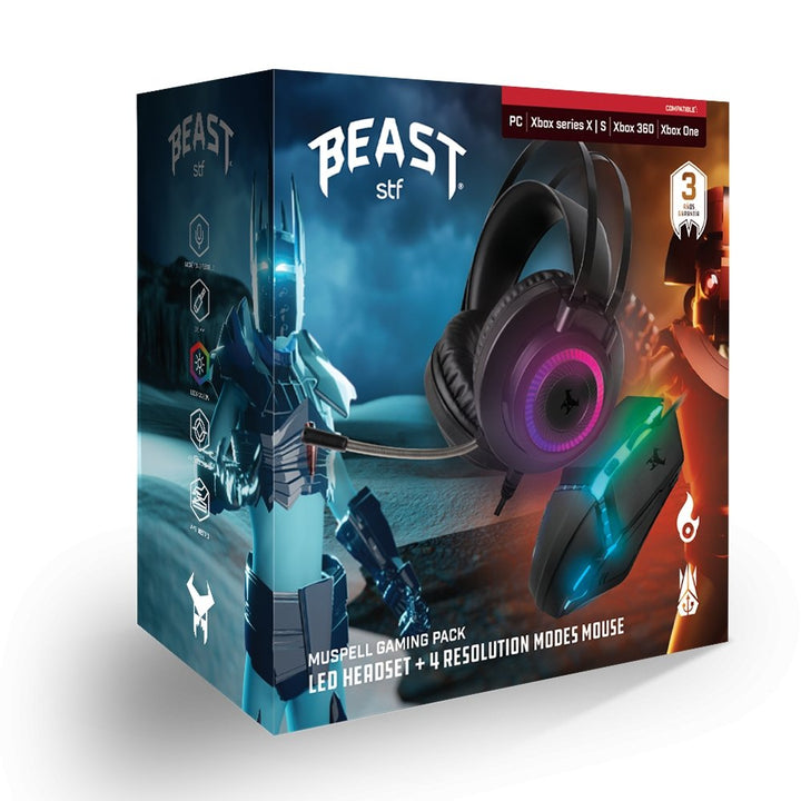Kit Audífonos y Mouse Gamer | STF Beast Muspell | Luz led gaming para computadora - STF - STG-P16840